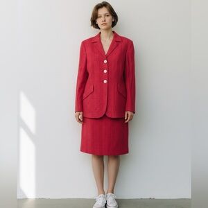 Vintage Red Plaid Suit Set Blazer Skirt Two Piece Outfit Womens Size 10